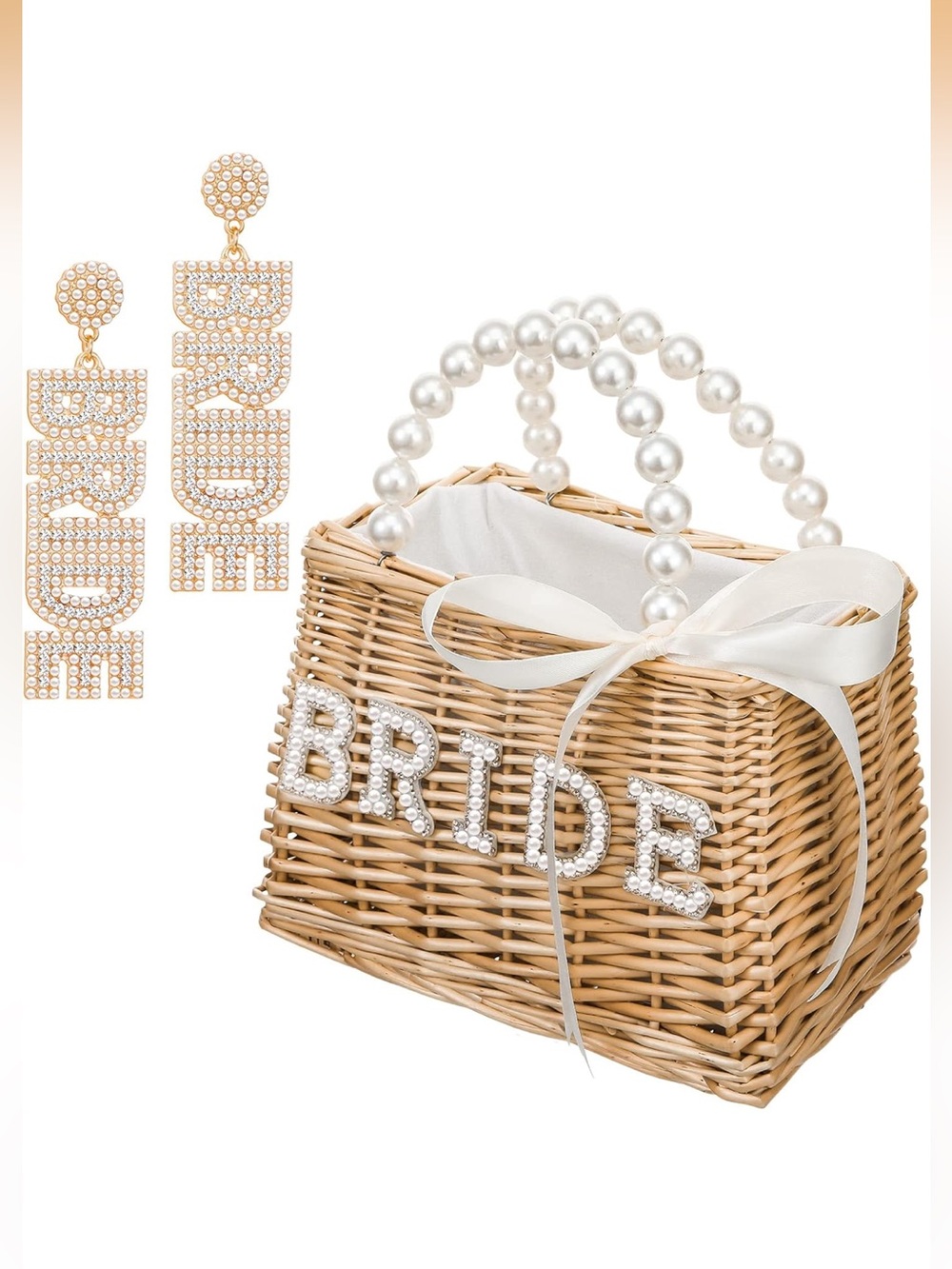 NWOT Bride Pearl Handle Wicker Mini Bag & BRIDE Earrings